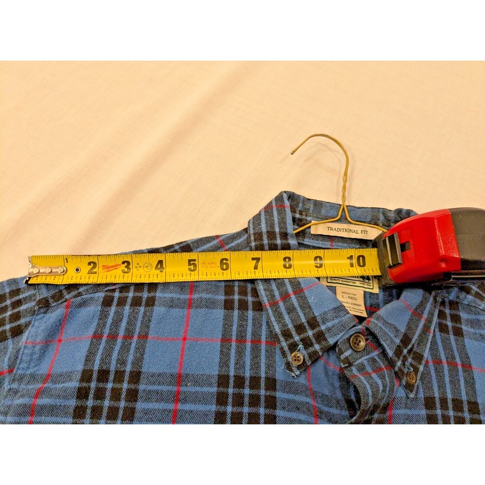 VTG LL Bean Men Traditional Fit Plaid Blue/Red Holiday Flannel Shirt Sz L Cotton - Picture 16 of 16